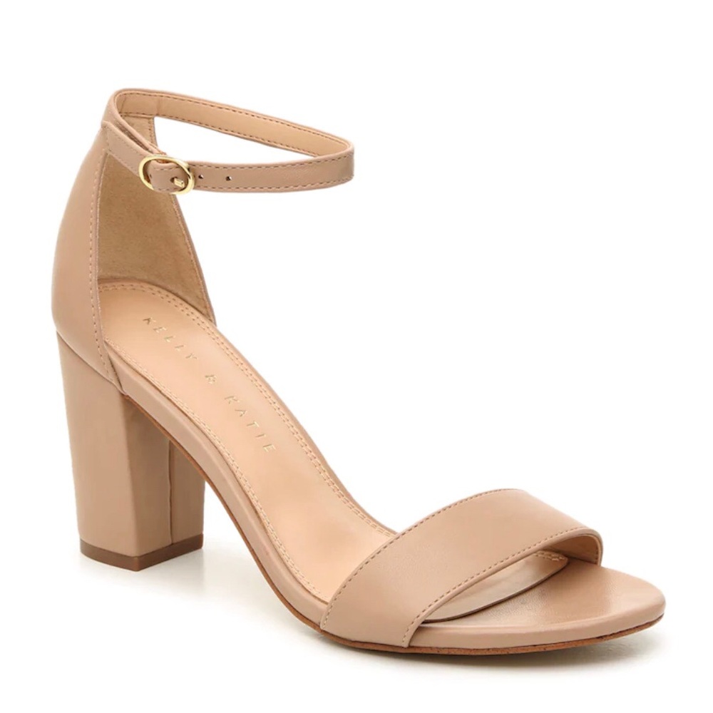 Kelly & Katie Hailee Sandal, taupe/stone, Size 8, round open toe, 3” heel